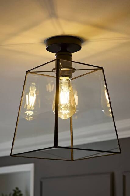 ValueLights Susie Glass Lantern Lamp Shade Flush Ceiling Fitting Light in Black - image 1