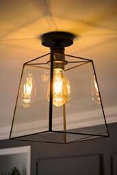 ValueLights Susie Glass Lantern Lamp Shade Flush Ceiling Fitting Light in Black - thumbnail 2