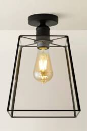 ValueLights Susie Glass Lantern Lamp Shade Flush Ceiling Fitting Light in Black - thumbnail 3