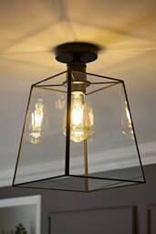 ValueLights Susie Glass Lantern Lamp Shade Flush Ceiling Fitting Light in Black