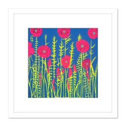 Artery8 Meadow Wild Flowers Floral Painting Yellow Blue Purple Pink Green Square Wooden Framed Wall Art Print Picture 8X8 Inch in White - thumbnail 1