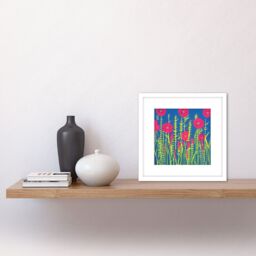 Artery8 Meadow Wild Flowers Floral Painting Yellow Blue Purple Pink Green Square Wooden Framed Wall Art Print Picture 8X8 Inch in White - thumbnail 2