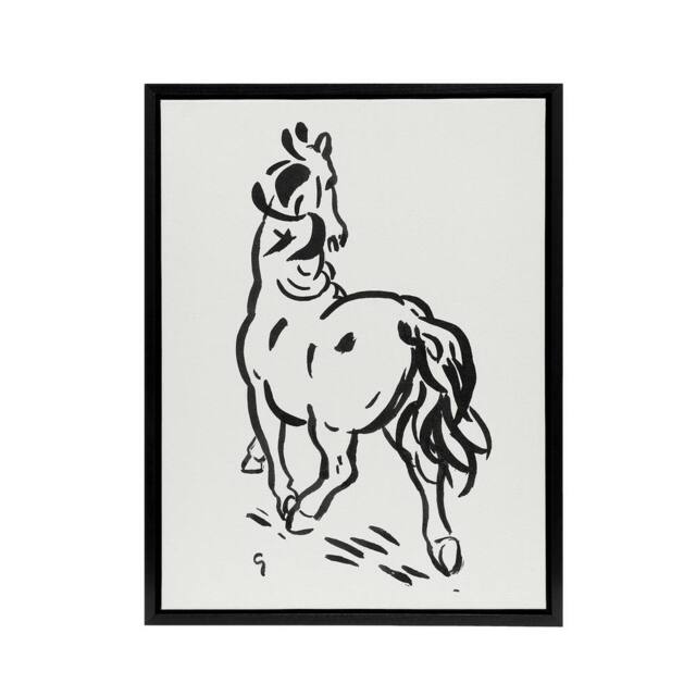 "Artery8 Horse Black & White Ink Sketch Leo Gestel Black Framed Canvas Art - Size: W12"" x H16""" - image 1