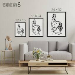 "Artery8 Horse Black & White Ink Sketch Leo Gestel Black Framed Canvas Art - Size: W12"" x H16""" - thumbnail 4