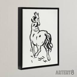 "Artery8 Horse Black & White Ink Sketch Leo Gestel Black Framed Canvas Art - Size: W12"" x H16""" - thumbnail 2