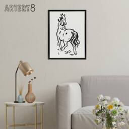 "Artery8 Horse Black & White Ink Sketch Leo Gestel Black Framed Canvas Art - Size: W12"" x H16""" - thumbnail 3