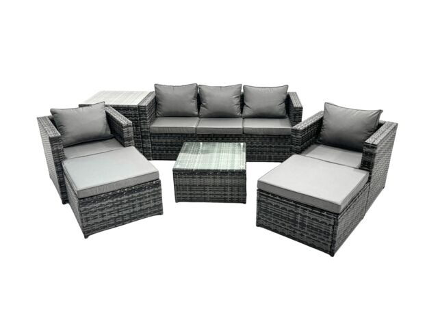 Fimous 7 Seater Patio Lounge Sofa Set with Side Table 2 Big Footstool in Dark Grey - image 1