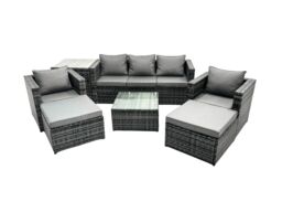 Fimous 7 Seater Patio Lounge Sofa Set with Side Table 2 Big Footstool in Dark Grey - thumbnail 1
