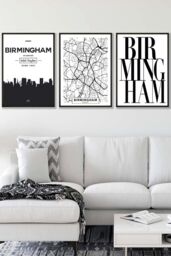 ARTZE BIRMINGHAM Skyline Street Map City Prints Framed Wall Art - Large in Black - Size: W53 cm x H73 cm x D20mm - thumbnail 1