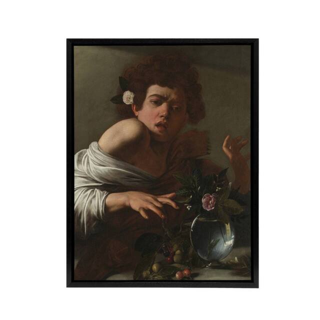 "Artery8 Boy Bitten By A Lizard Allegory Caravaggio Framed Canvas Wall Art - Size: W12"" x H16""" - image 1