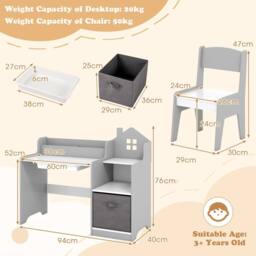 Costway Kids Study Desk & Chair Set Wooden Children Study Table w/Shelves in Grey - thumbnail 2