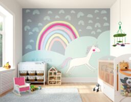 Origin Murals Rainbow Unicorn Wall Mural in Mint - Size: W350 cm x H280 cm - thumbnail 2