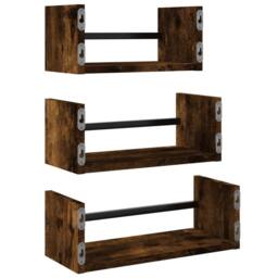 Berkfield Home Spacious 3 Piece Wall Shelf Set with Bars Smoked Oak Engineered wood in Brown - thumbnail 6