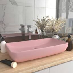 Berkfield Home Luxury Basin Rectangular Matt Pink 71x38 cm Ceramic - thumbnail 2