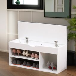 Pirlo Plush Shoe Storage Bench 60CM in White - thumbnail 3