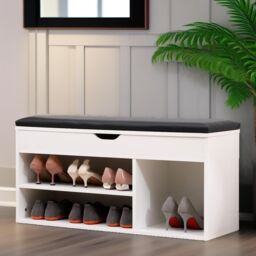 Pirlo Plush Shoe Storage Bench 60CM in White - thumbnail 1