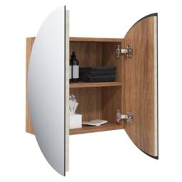 Berkfield Home Bathroom Cabinet with Round Mirror&LED Oak 40x40x17.5 cm in Brown - thumbnail 5