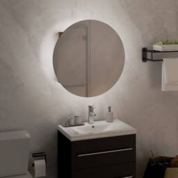 Berkfield Home Bathroom Cabinet with Round Mirror&LED Oak 40x40x17.5 cm in Brown - thumbnail 3