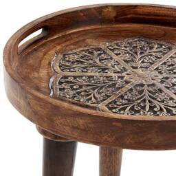 Wyld and Coco Heritage Dark Mango Nest of 2 Handmade Distressed Side Tables in Brown - thumbnail 5