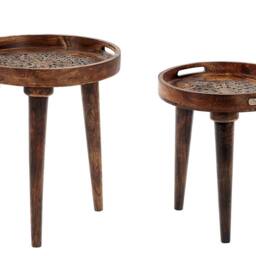 Wyld and Coco Heritage Dark Mango Nest of 2 Handmade Distressed Side Tables in Brown - thumbnail 2
