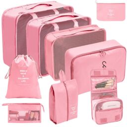 Leaper 9PC Cosmetic Washing Outdoor Luggage Storage Bag in Pink - thumbnail 1