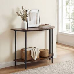Costway Half-moon Console Table, 2-Tier Industrial Sofa Couch Table in Brown - thumbnail 4