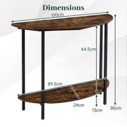 Costway Half-moon Console Table, 2-Tier Industrial Sofa Couch Table in Brown - thumbnail 2