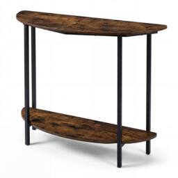 Costway Half-moon Console Table, 2-Tier Industrial Sofa Couch Table in Brown