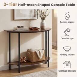 Costway Half-moon Console Table, 2-Tier Industrial Sofa Couch Table in Brown - thumbnail 7