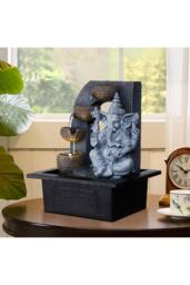 Living and Home Tabletop Ganesha Water Fountain Decor in Grey - thumbnail 2
