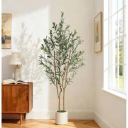 VOGREX Artificial Olive Tree Indoor 150cm/5ft Faux Silk Plant in Green - thumbnail 4