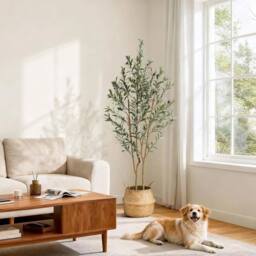 VOGREX Artificial Olive Tree Indoor 150cm/5ft Faux Silk Plant in Green - thumbnail 5