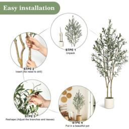 VOGREX Artificial Olive Tree Indoor 150cm/5ft Faux Silk Plant in Green - thumbnail 2