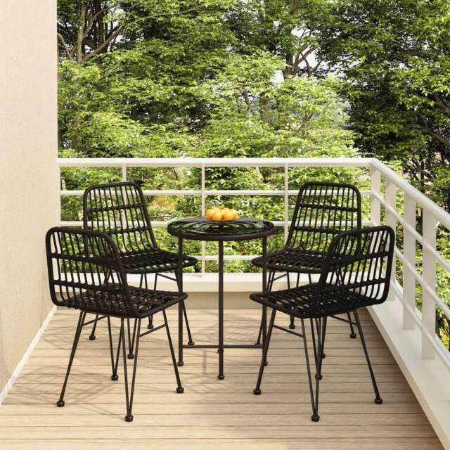 Berkfield Home 5 Piece Garden Dining Set Black Poly Rattan - image 1