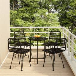 Berkfield Home 5 Piece Garden Dining Set Black Poly Rattan - thumbnail 1
