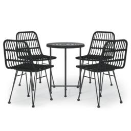 Berkfield Home 5 Piece Garden Dining Set Black Poly Rattan - thumbnail 2