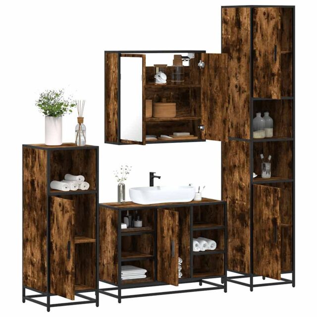 Berkfield Home 4¬†Piece Bathroom Furniture Set¬†Smoked Oak Engineered Wood in Brown - image 1