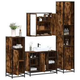 Berkfield Home 4¬†Piece Bathroom Furniture Set¬†Smoked Oak Engineered Wood in Brown - thumbnail 1