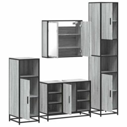 Berkfield Home 4¬†Piece Bathroom Furniture Set¬†Smoked Oak Engineered Wood in Brown - thumbnail 6