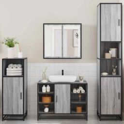 Berkfield Home 4¬†Piece Bathroom Furniture Set¬†Smoked Oak Engineered Wood in Brown - thumbnail 3
