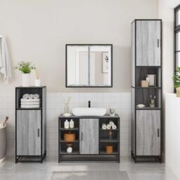 Berkfield Home 4¬†Piece Bathroom Furniture Set¬†Smoked Oak Engineered Wood in Brown - thumbnail 4