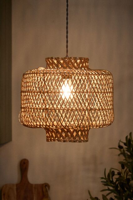 Dibor Boxed Diamond Woven Natural Pendant Ceilling Light Shade H31 x D34cm - image 1