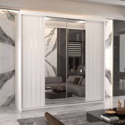 MN Furniture Merida Sliding Wardrobe with Mirror & LED Light W200cm x H217cm in White - thumbnail 1