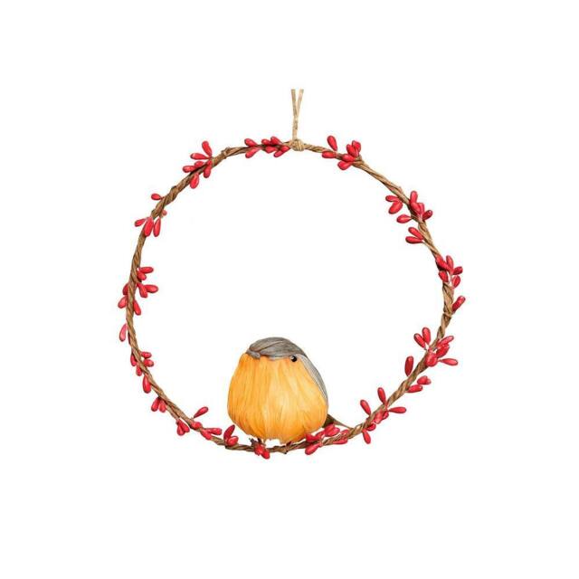 Melody Maison Large Round Robin Wreath Hanging Decoration - 20cm in Red - image 1