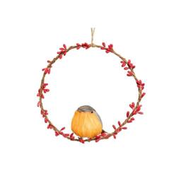 Melody Maison Large Round Robin Wreath Hanging Decoration - 20cm in Red - thumbnail 1