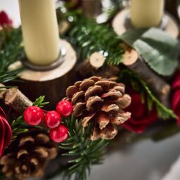 Dibor Roses Four Dinner Centrepiece Christmas Decoration Tealight Holder Candle Holders 35cm in Red - thumbnail 3
