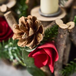 Dibor Roses Four Dinner Centrepiece Christmas Decoration Tealight Holder Candle Holders 35cm in Red - thumbnail 4