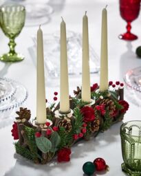 Dibor Roses Four Dinner Centrepiece Christmas Decoration Tealight Holder Candle Holders 35cm in Red - thumbnail 2