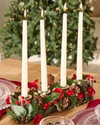 Dibor Roses Four Dinner Centrepiece Christmas Decoration Tealight Holder Candle Holders 35cm in Red