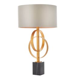 Loops Antique Gold Table Lamp & Mink Satin Shade - Black Marble Base Desk Light